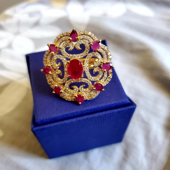 Gold Plated with Ruby and Cubic Zirconia Ring - Picture 4 of 5